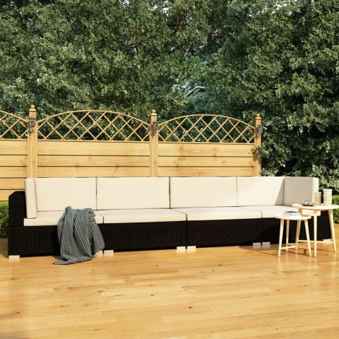 4-częściowa sofa ogrodowa, poduszki, rattan PE, czarna