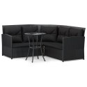 2-cz. sofa narożna z poduszkami, czarna, polirattan