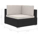 3-częściowa sofa ogrodowa z poduszkami, rattan PE, czarny