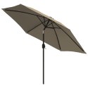 Parasol ogrodowy z LED i stalowym słupkiem, 300 cm, kolor taupe