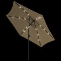 Parasol ogrodowy z LED i stalowym słupkiem, 300 cm, kolor taupe