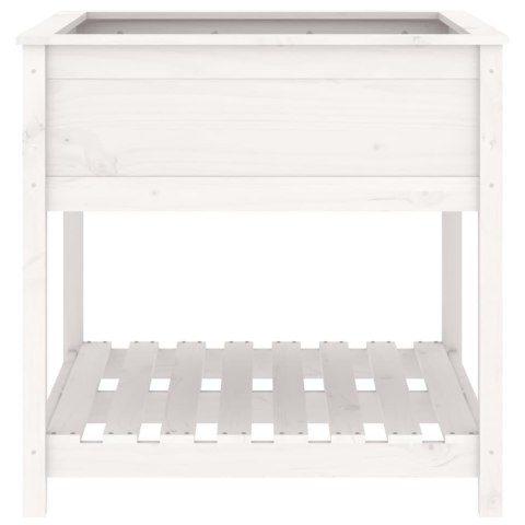 Donica z półką, biała, 82,5x82,5x81 cm, lite drewno sosnowe