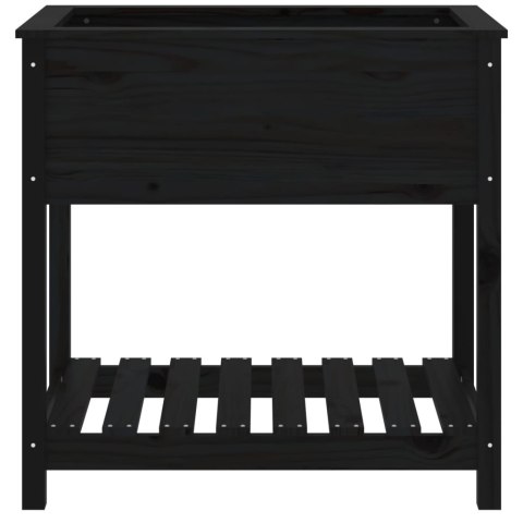 Donica z półką, czarna, 82,5x54x81 cm, lite drewno sosnowe
