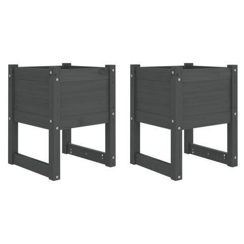 Donice, 2 szt., szare, 40x40x52,5 cm, lite drewno sosnowe
