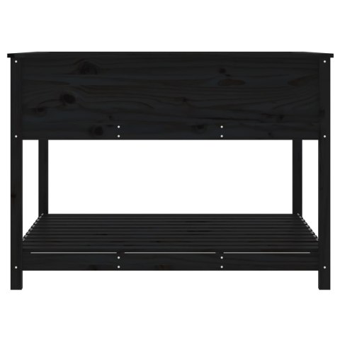 Donica z półką, czarna, 111,5x111,5x81 cm, lite drewno sosnowe