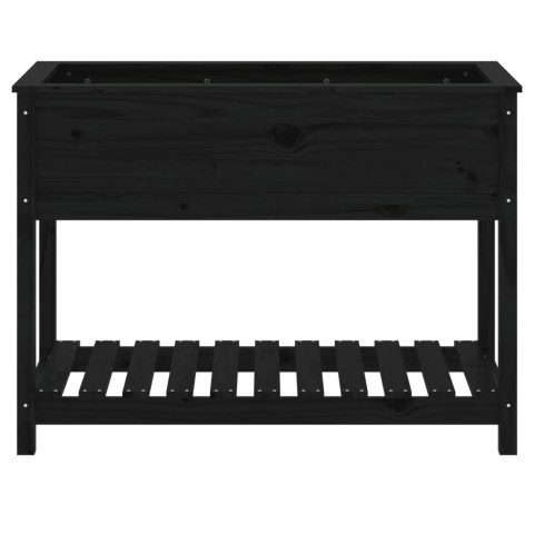 Donica z półką, czarna, 111,5x54x81 cm, lite drewno sosnowe