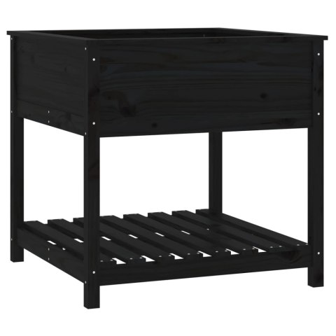 Donica z półką, czarna, 82,5x82,5x81 cm, lite drewno sosnowe