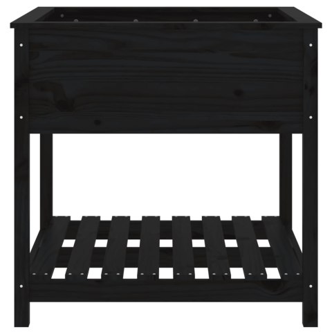 Donica z półką, czarna, 82,5x82,5x81 cm, lite drewno sosnowe