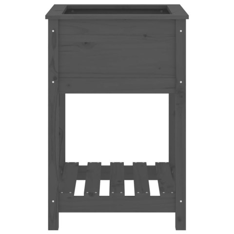 Donica z półką, szara, 54x54x81 cm, lite drewno sosnowe