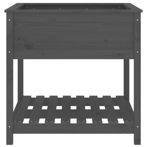 Donica z półką, szara, 82,5x82,5x81 cm, lite drewno sosnowe