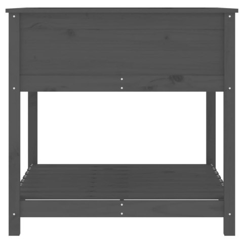 Donica z półką, szara, 82,5x82,5x81 cm, lite drewno sosnowe