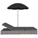 Leżak ogrodowy z parasolem, polirattan, szary