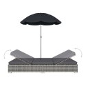 Leżak ogrodowy z parasolem, polirattan, szary