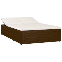 Rozkładane łóżko ogrodowe z poduszką, polirattan, brązowe