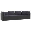 4-częściowa sofa ogrodowa, poduszki, rattan PE, czarna