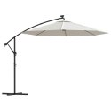 Parasol ogrodowy wiszący, światła LED, 300 cm, metal, piaskowy