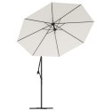 Parasol ogrodowy wiszący, światła LED, 300 cm, metal, piaskowy