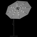 Parasol ogrodowy wiszący, światła LED, 300 cm, metal, piaskowy