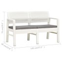 2-os. ławka ogrodowa z poduszkami, 120 cm, plastik, biała
