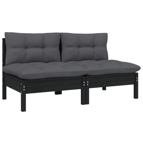 2-osobowa sofa ogrodowa z poduszkami, czarna, drewno sosnowe