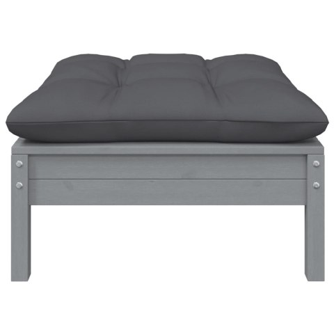 Podnóżek ogrodowy z antracytową poduszką, szare drewno sosnowe