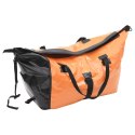 Rowerowa przyczepa na bagaż z pomarańczowo-czarną torbą