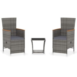 3-cz. zestaw wypoczynkowy do ogrodu, poduszki, rattan PE, szary