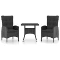 3-częściowy zestaw mebli ogrodowych, polirattan i szkło, czarny