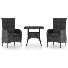 3-częściowy zestaw mebli ogrodowych, polirattan i szkło, czarny