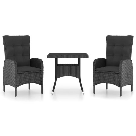 3-częściowy zestaw mebli ogrodowych, polirattan i szkło, czarny