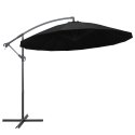 Parasol ogrodowy, wiszący, czarny, 3 m, słupek aluminiowy