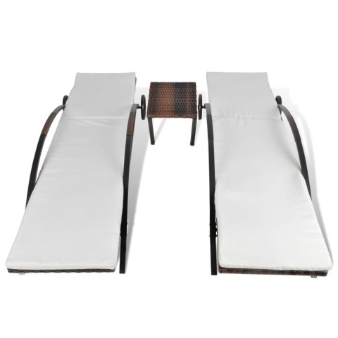 Leżaki ze stolikiem, polirattan, brązowe