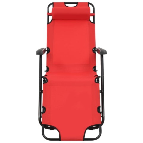Składane leżaki z podnóżkiem, 2 szt., stalowe, czerwone