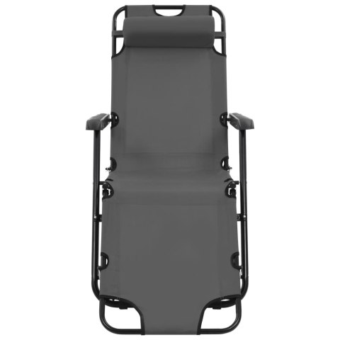 Składane leżaki z podnóżkiem, 2 szt., stalowe, szare