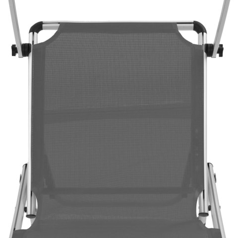 Składany leżak z daszkiem, aluminium i textilene, szary