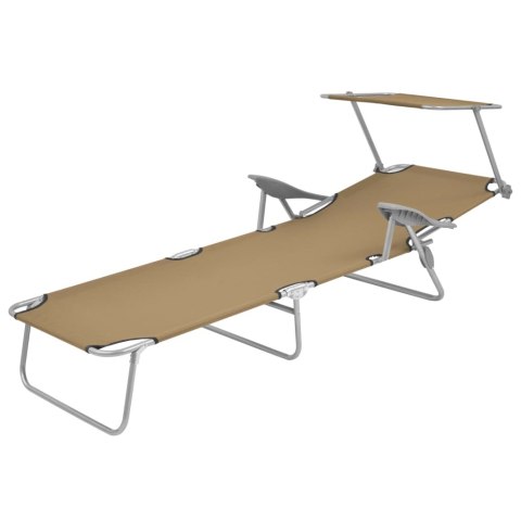 Składany leżak z daszkiem, stalowy, taupe
