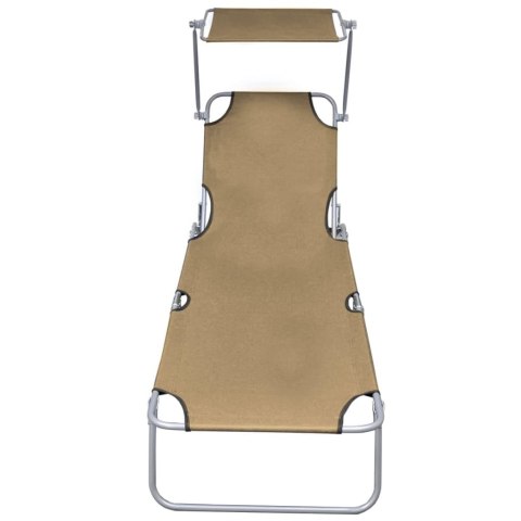 Składany leżak z daszkiem, stalowy, taupe