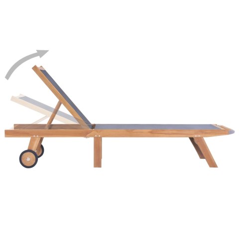Składany leżak z kółkami, lite drewno tekowe i textilene