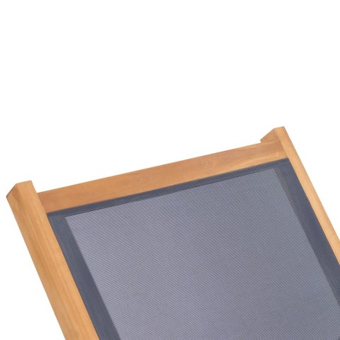 Składany leżak z kółkami, lite drewno tekowe i textilene