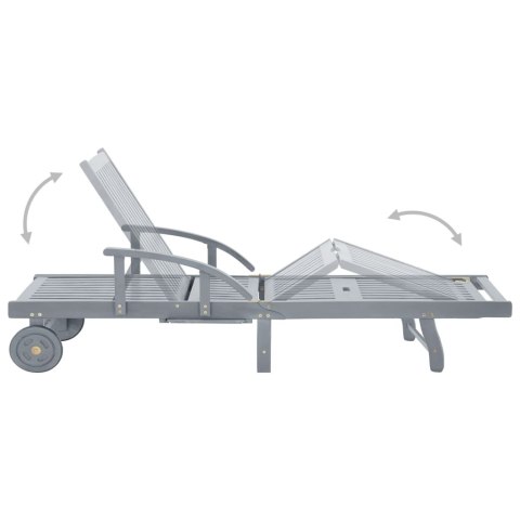 Leżak ogrodowy, szary, lite drewno akacjowe