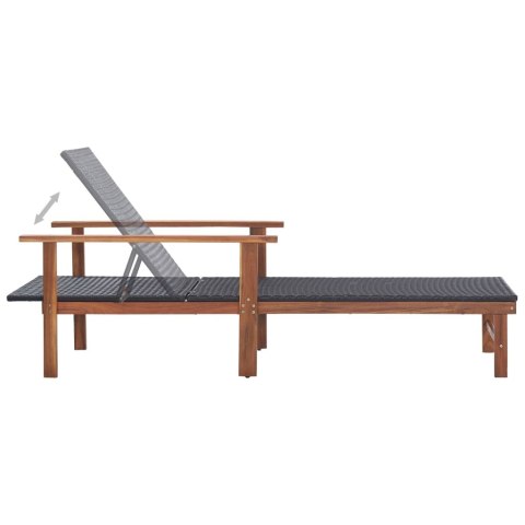 Leżak, polirattan i lite drewno akacjowe, czarny