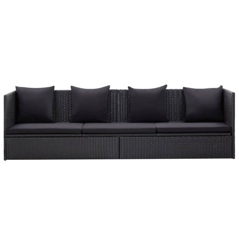 Sofa ogrodowa z poduszkami, polirattan, czarna