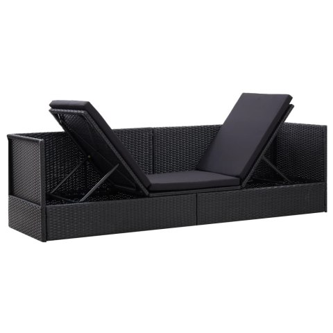 Sofa ogrodowa z poduszkami, polirattan, czarna