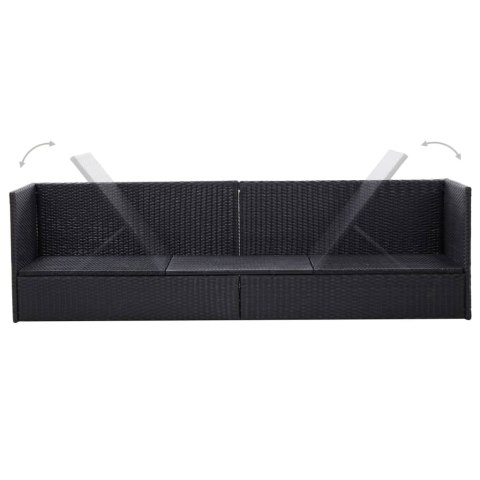 Sofa ogrodowa z poduszkami, polirattan, czarna