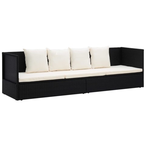 Sofa ogrodowa z poduszkami, polirattan, czarna