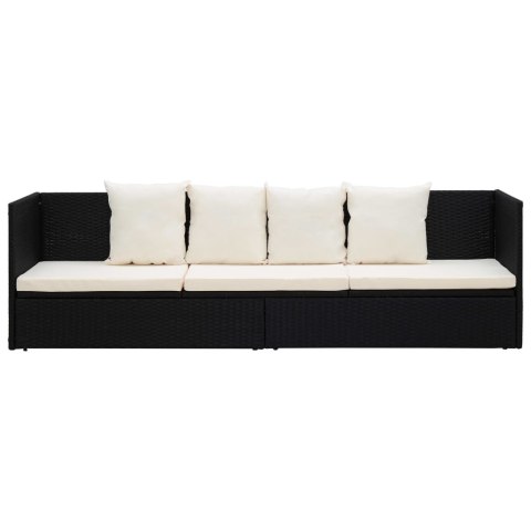Sofa ogrodowa z poduszkami, polirattan, czarna