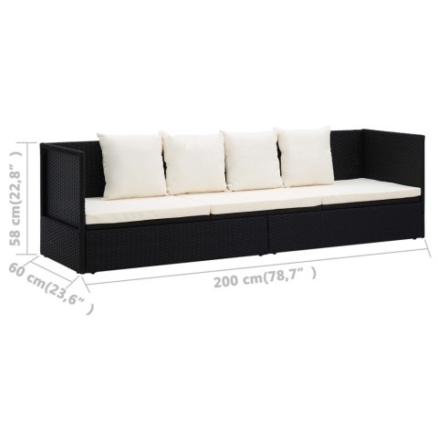 Sofa ogrodowa z poduszkami, polirattan, czarna