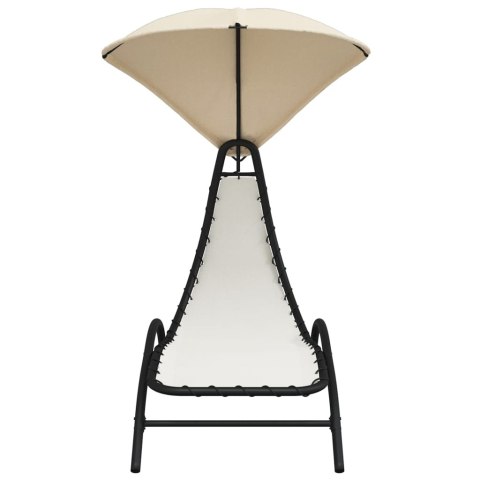 Leżak z zadaszeniem, kremowy, 167x80x195 cm, tkanina i stal