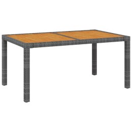 Stół ogrodowy, 150x90x75 cm, rattan PE i drewno akacjowe, szary
