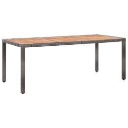 Stół ogrodowy, 190x90x75 cm, rattan PE i drewno akacjowe, szary